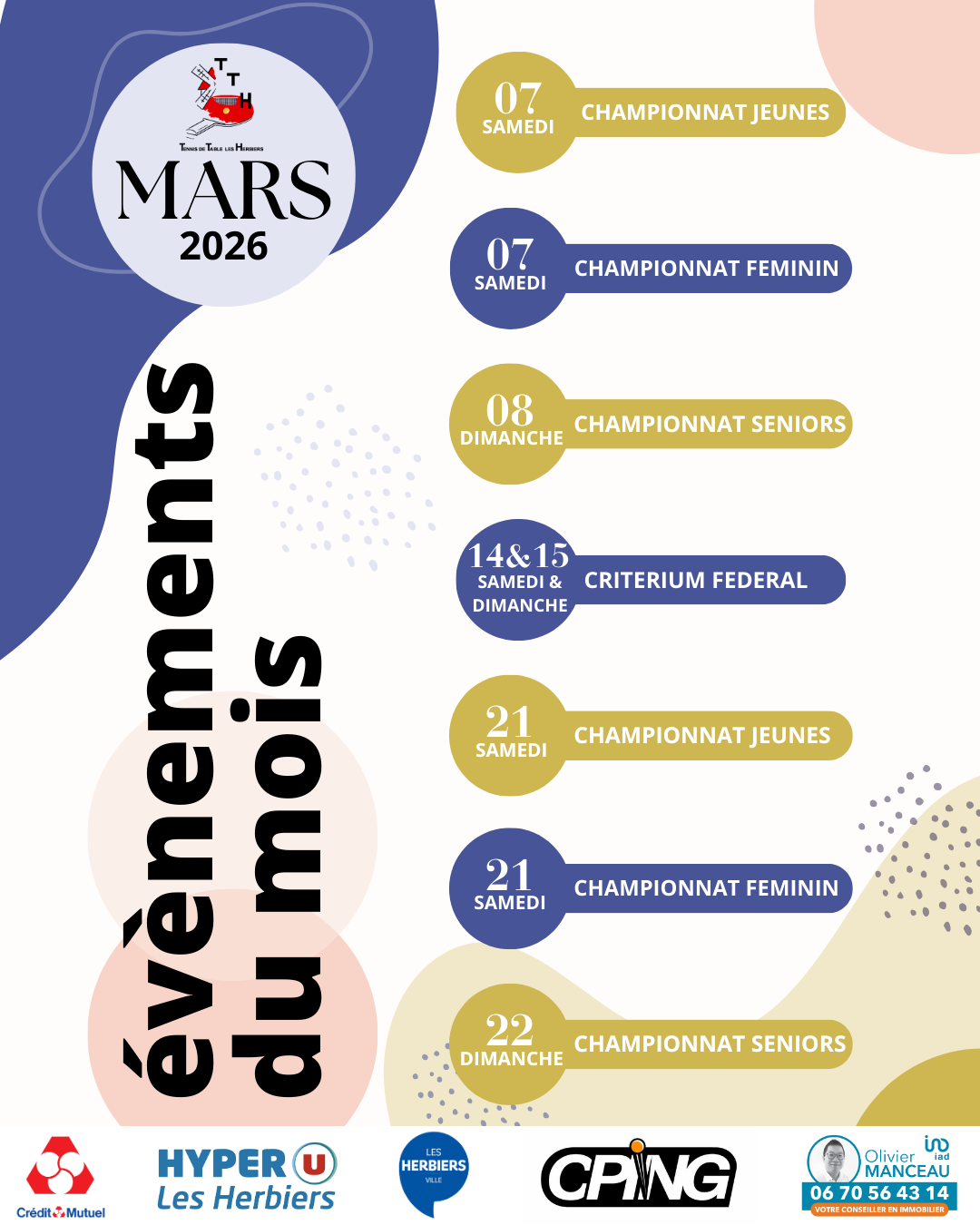 AGENDA DU MOIS : MARS